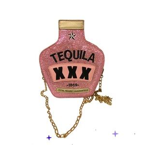 Pink sequin embroidered tequila XXX 1869 total regret guaranteed crossbody purse